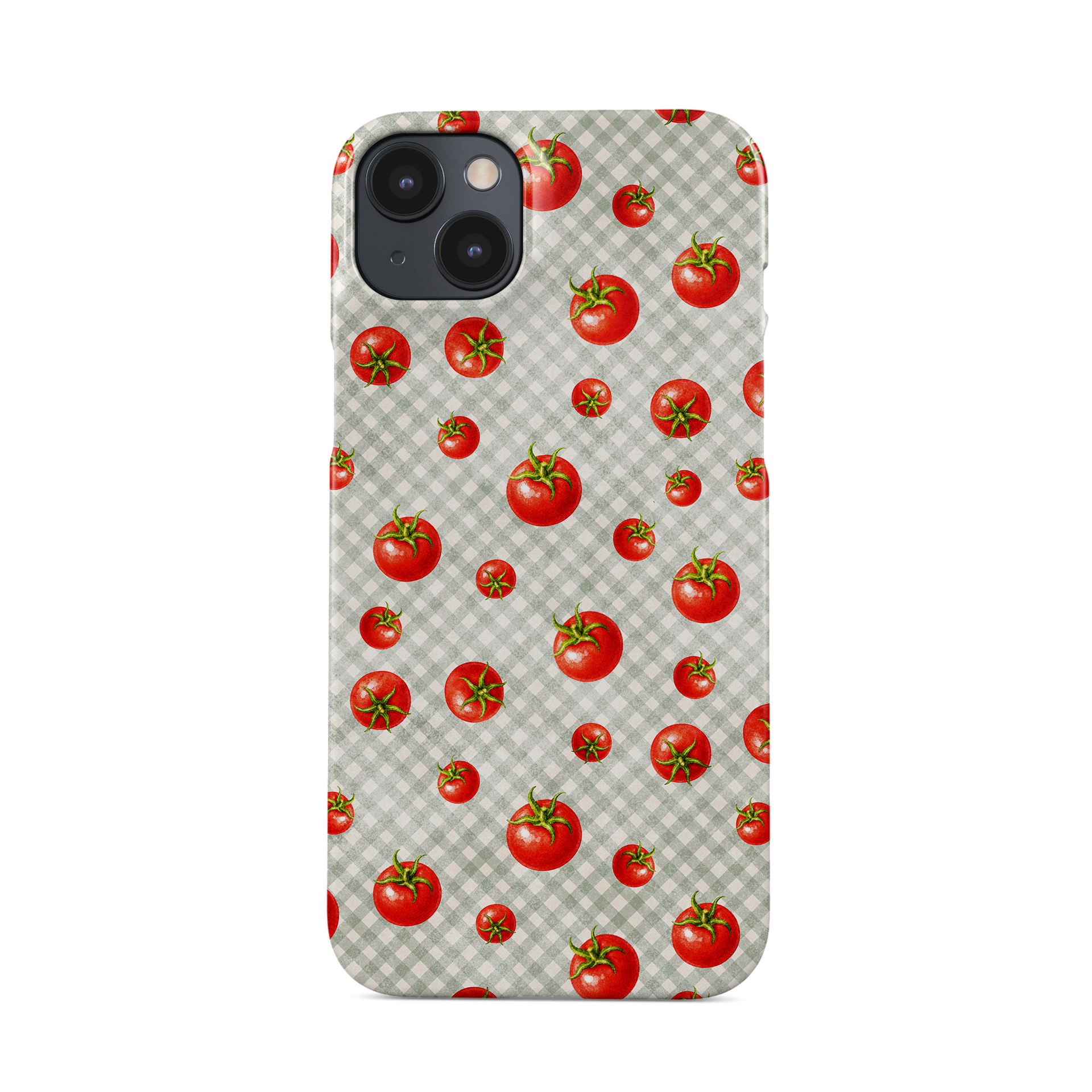 Cherry Jubilee Snap Phone Case with scattered watercolour red cherries on soft pink gingham

