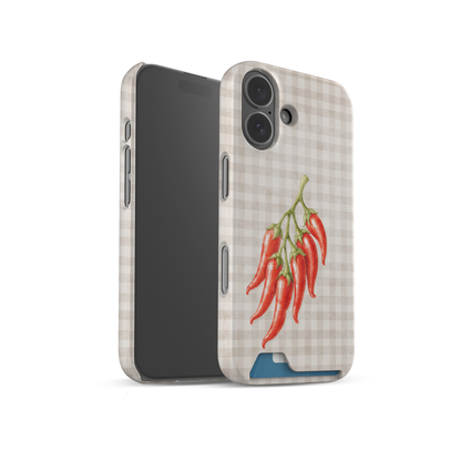 card phone case, card slot case, one card case, slim phone case, chilli phone case, chilli pepper case, red pepper case, watercolour case, botanical chilli, gingham chilli, spicy phone case, scarlet spice, cream gingham
