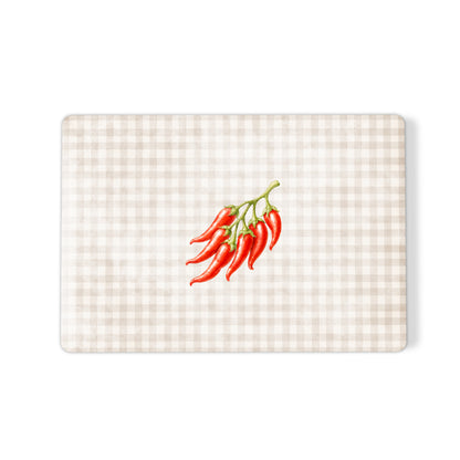 Scarlet Spice MacBook Case with watercolour red chillies on soft cream gingham
