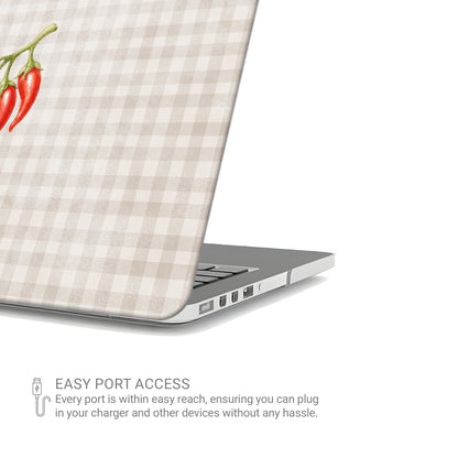 Scarlet Spice MacBook Case with watercolour red chillies on soft cream gingham
