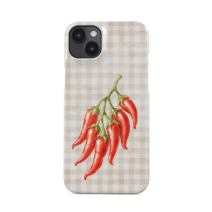 Scarlet Spice Snap Phone Case with watercolour red chillies on soft cream gingham

