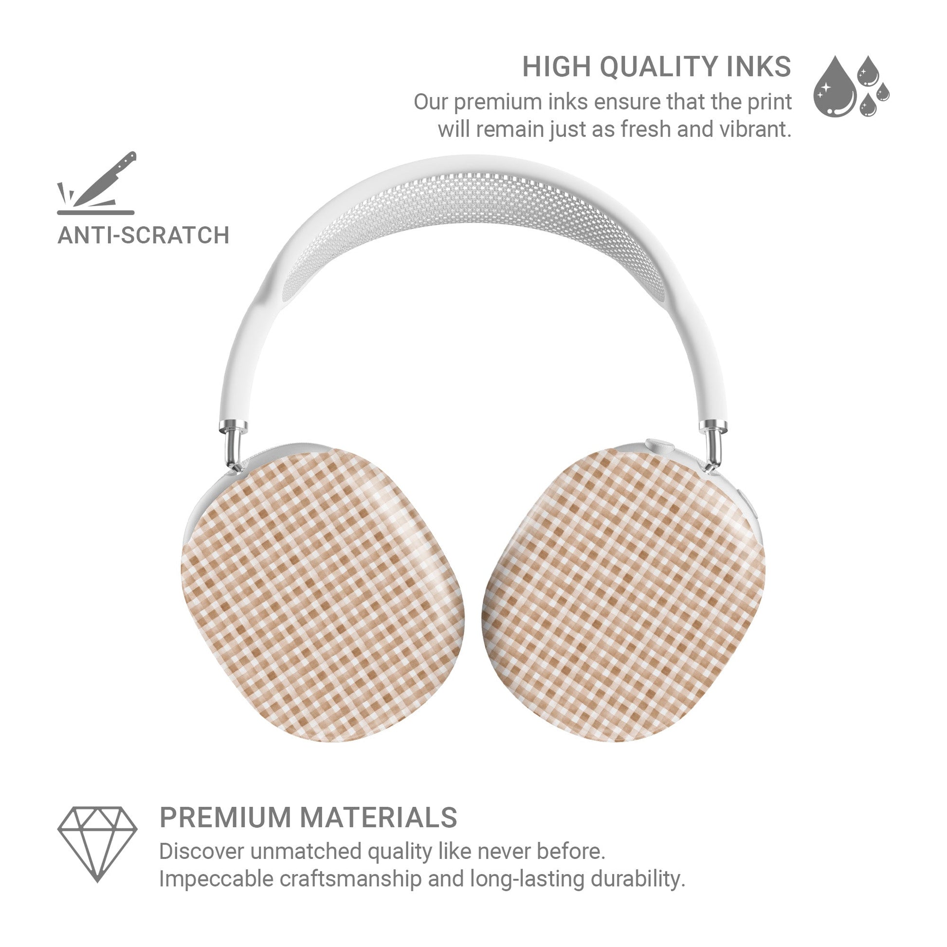 Protective AirPods Max cover with Autumn-inspired gingham pattern