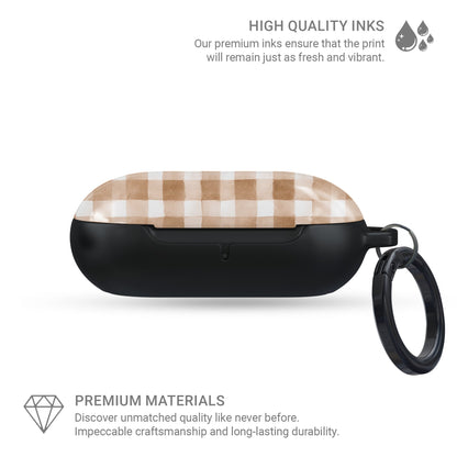 Samsung Buds tough case in beige gingham plaid design
