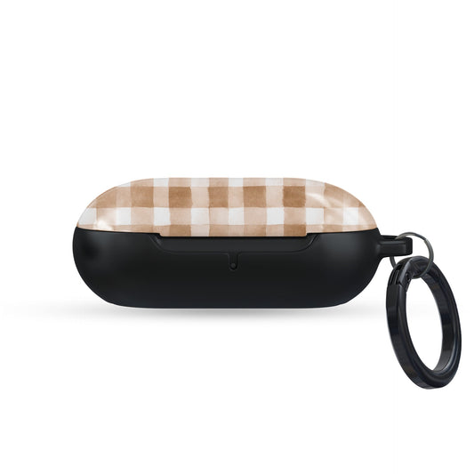 Samsung Buds tough case in beige gingham plaid design
