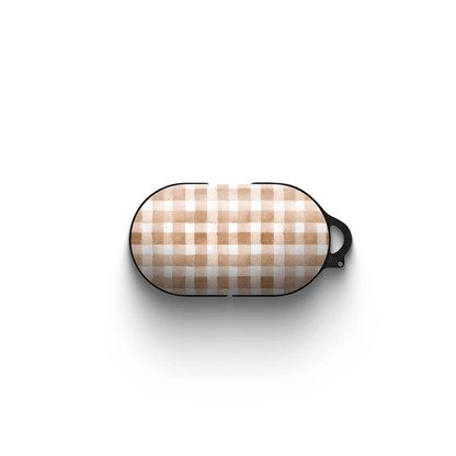 Samsung Buds tough case in beige gingham plaid design