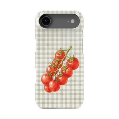 Garden Bounty Snap Phone Case with watercolour red tomato vine on soft sage gingham
