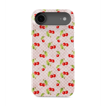 Tomato Tumble Snap Phone Case with scattered hand-painted red tomatoes on soft sage gingham
