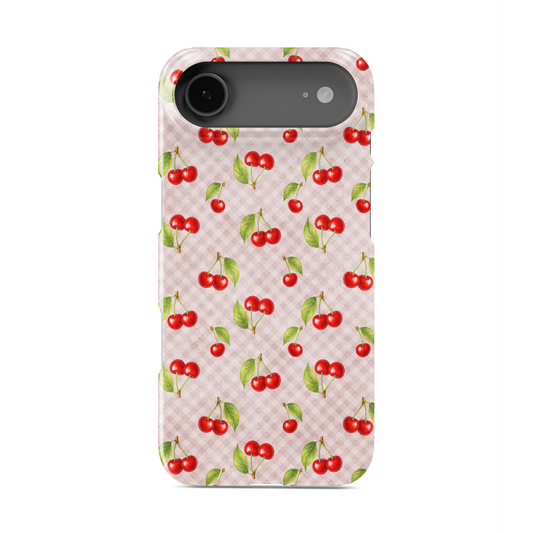 Tomato Tumble Snap Phone Case with scattered hand-painted red tomatoes on soft sage gingham
