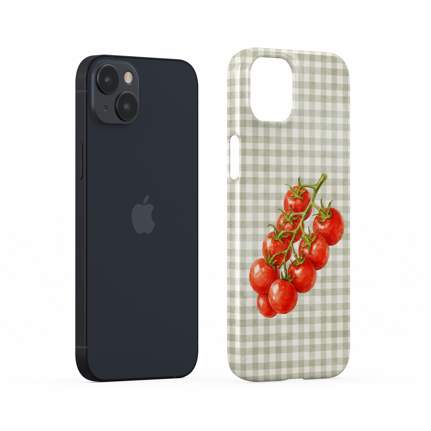 Garden Bounty Snap Phone Case with watercolour red tomato vine on soft sage gingham
