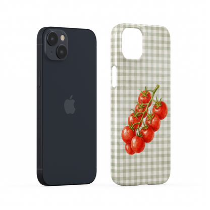 Garden Bounty Snap Phone Case with watercolour red tomato vine on soft sage gingham
