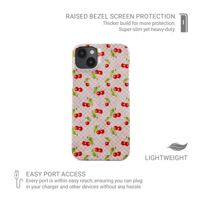 Tomato Tumble Snap Phone Case with scattered hand-painted red tomatoes on soft sage gingham
