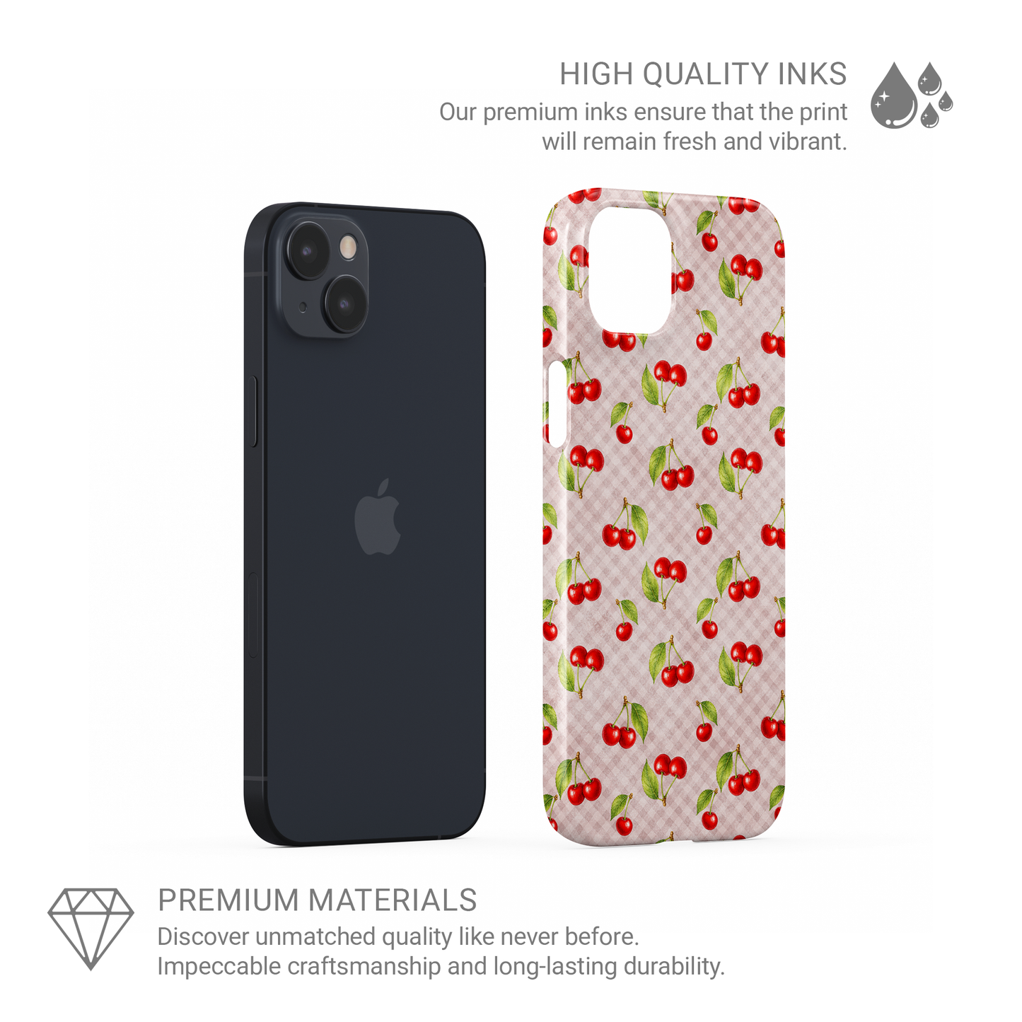 Tomato Tumble Snap Phone Case with scattered hand-painted red tomatoes on soft sage gingham
