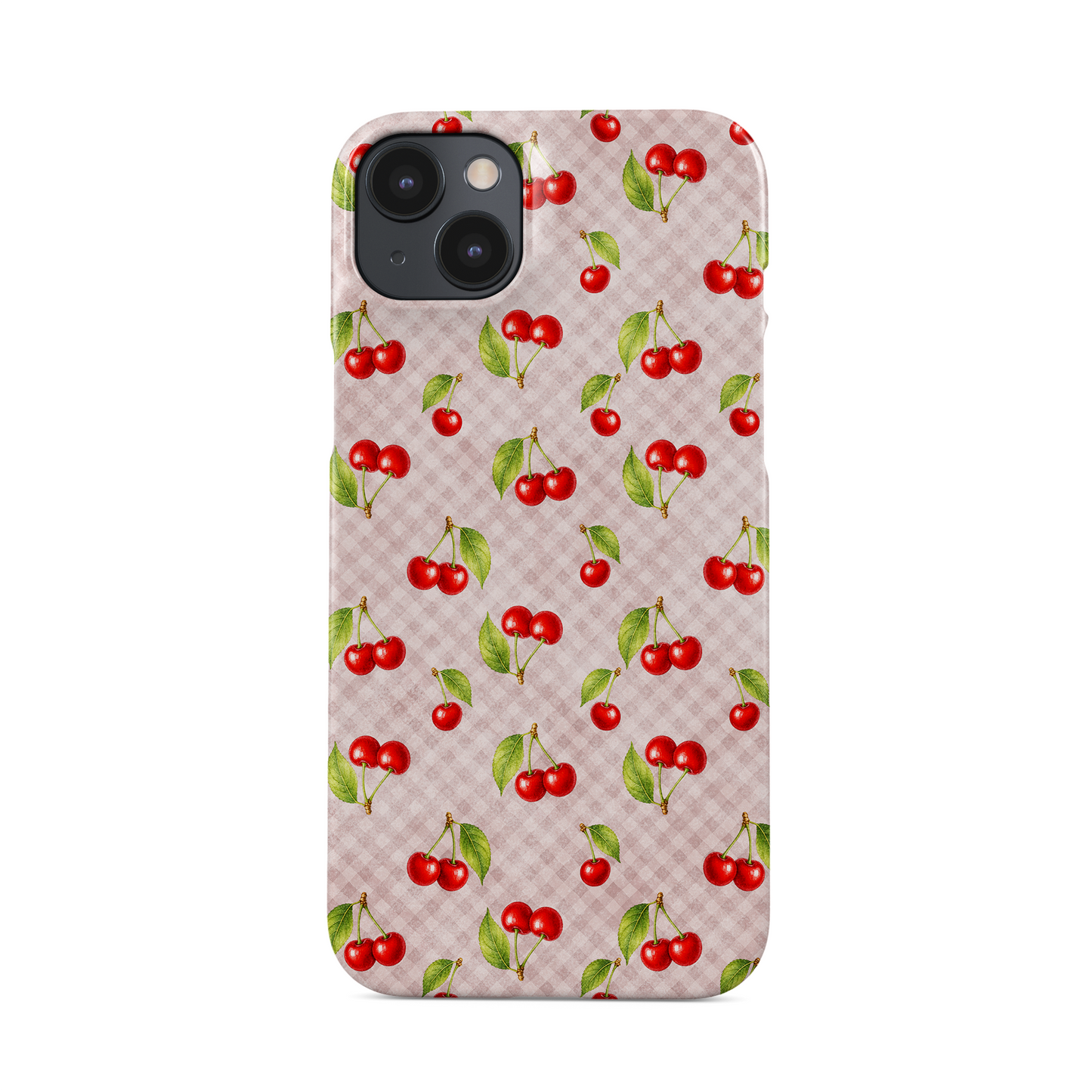 Tomato Tumble Snap Phone Case with scattered hand-painted red tomatoes on soft sage gingham
