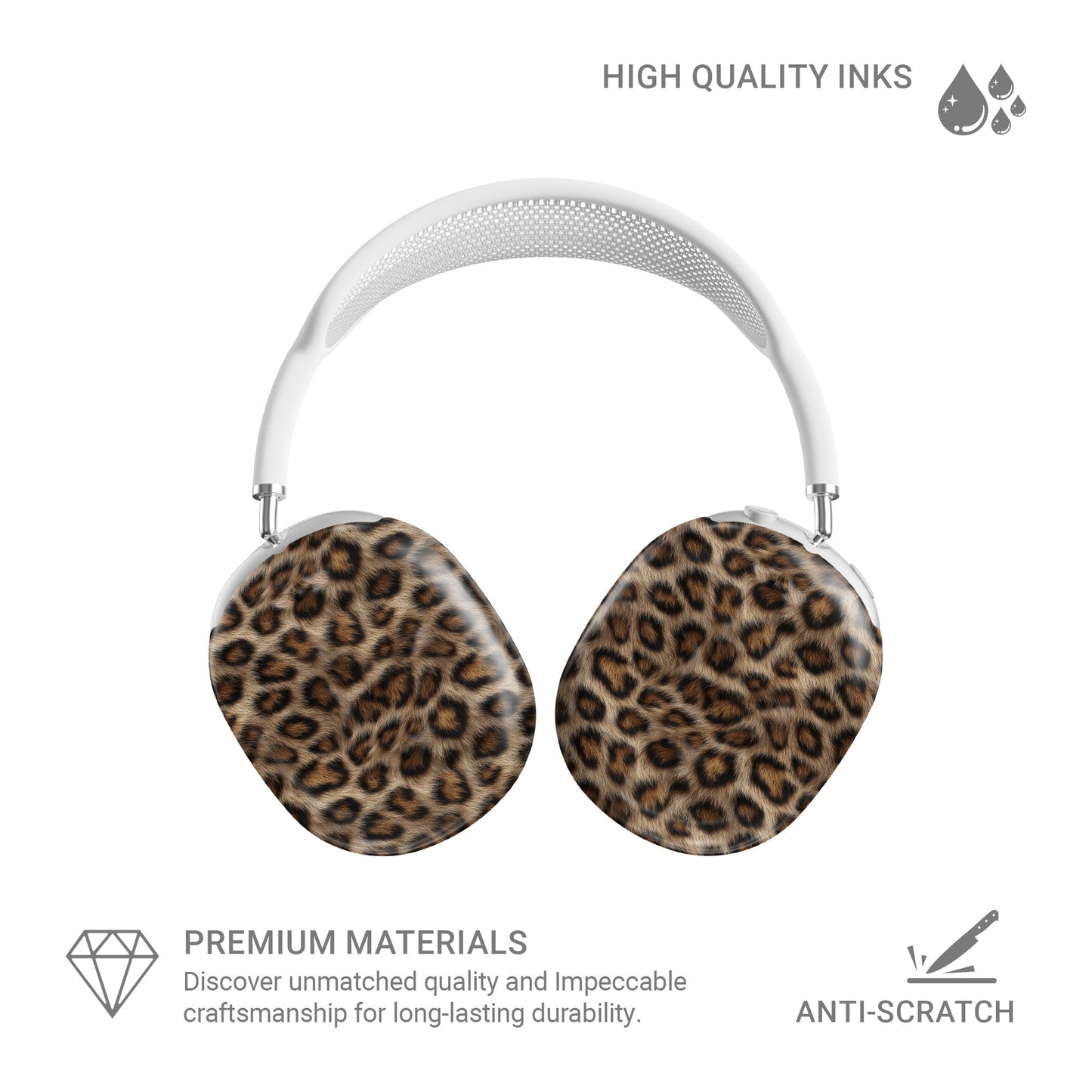 Golden Huntress warm leopard print Apple AirPods Max case with glossy fur texture