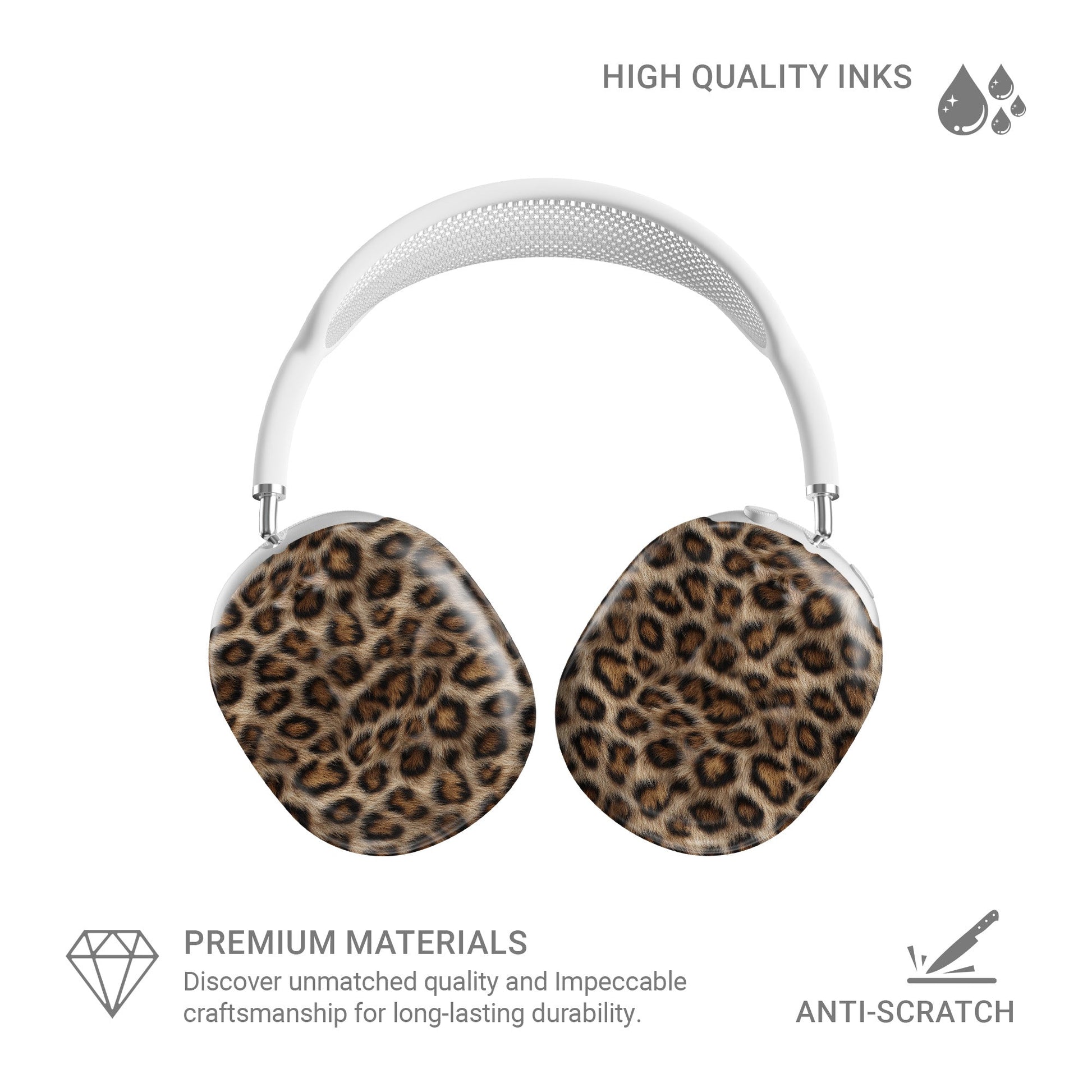 Golden Huntress warm leopard print Apple AirPods Max case with glossy fur texture