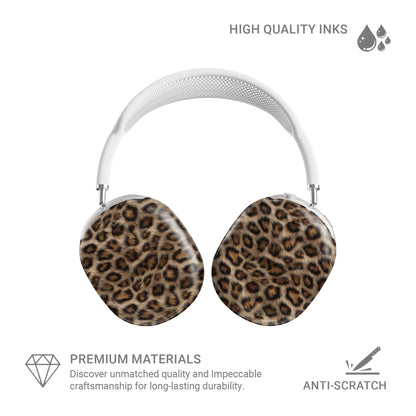 Golden Huntress warm leopard print Apple AirPods Max case with glossy fur texture