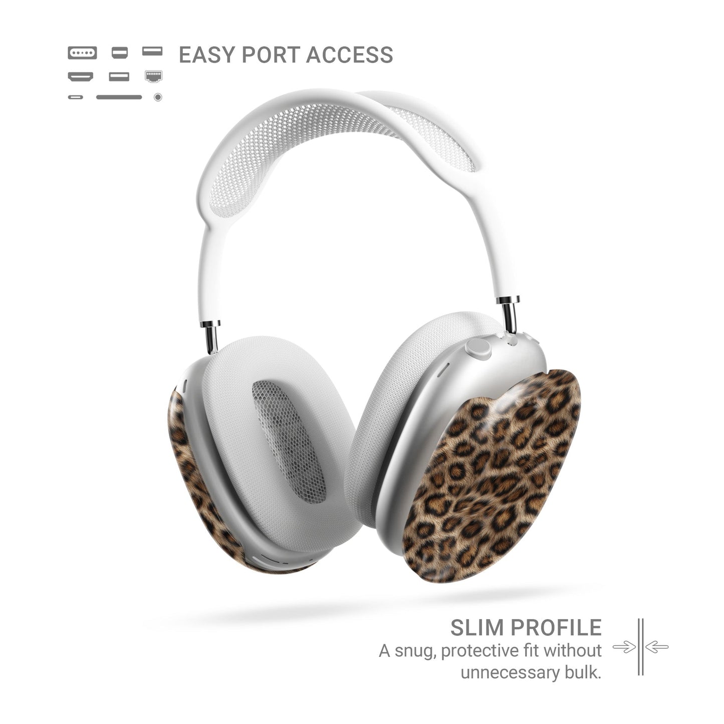 Golden Huntress warm leopard print Apple AirPods Max case with glossy fur texture