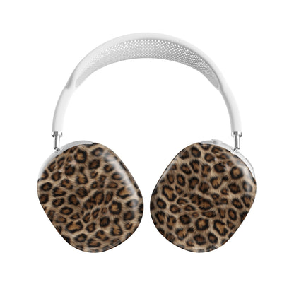 Golden Huntress warm leopard print Apple AirPods Max case with glossy fur texture
