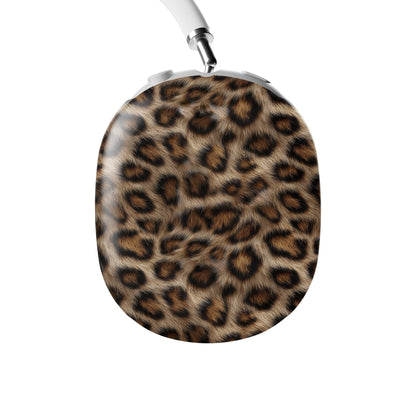 Golden Huntress warm leopard print Apple AirPods Max case with glossy fur texture
