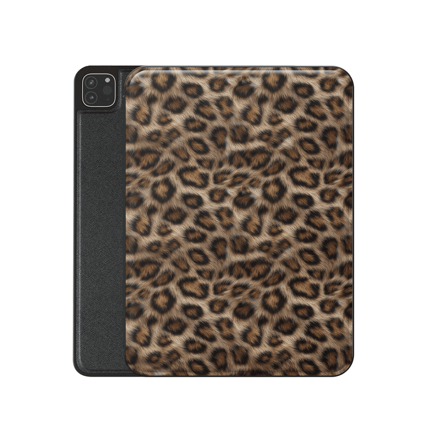 Golden Huntress iPad Case with luxury vegan leather leopard print, matte finish and Apple Pencil holder.