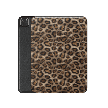 Golden Huntress iPad Case with luxury vegan leather leopard print, matte finish and Apple Pencil holder.