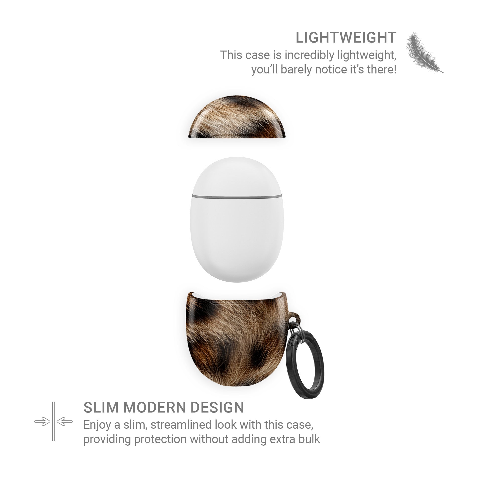 Golden Huntress leopard print Google Pixel Buds case with glossy fur pattern and keyring loop