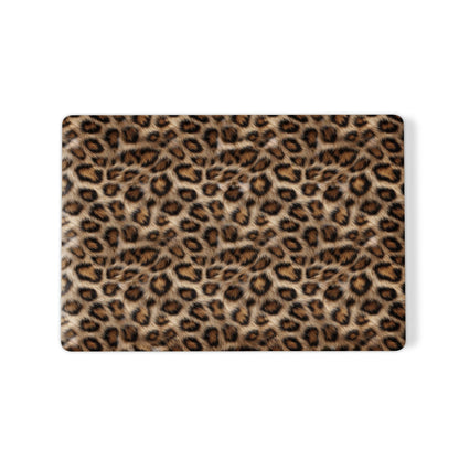 Golden Huntress MacBook Case with bold leopard print, matte finish, snap-on shell and vented cooling base.