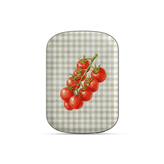 Garden Bounty 5000mAh Magnetic Power Bank with watercolour red tomato vine on soft sage gingham
