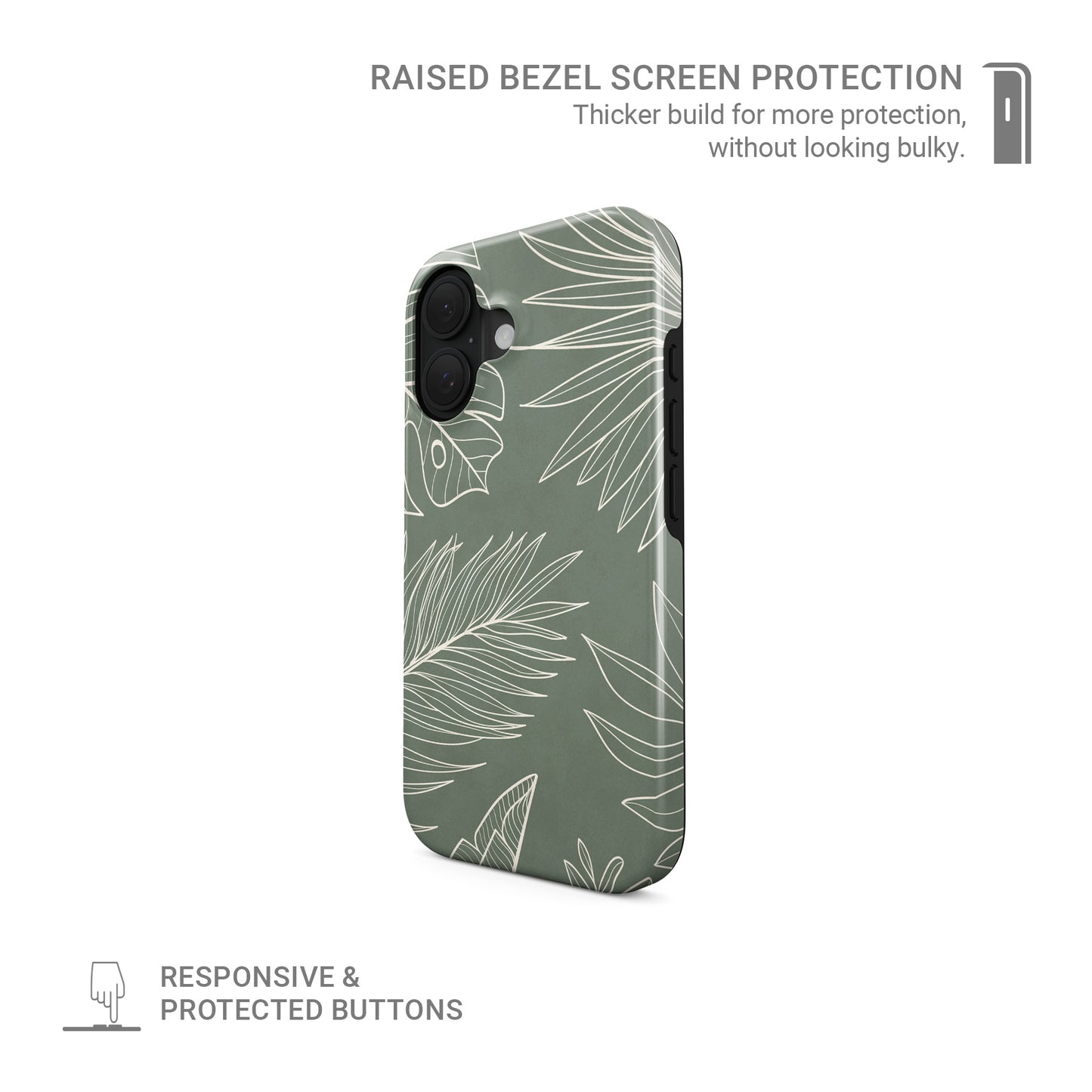sage green leaf phone case with line art tropical leaves aesthetic magsafe tough iphone case