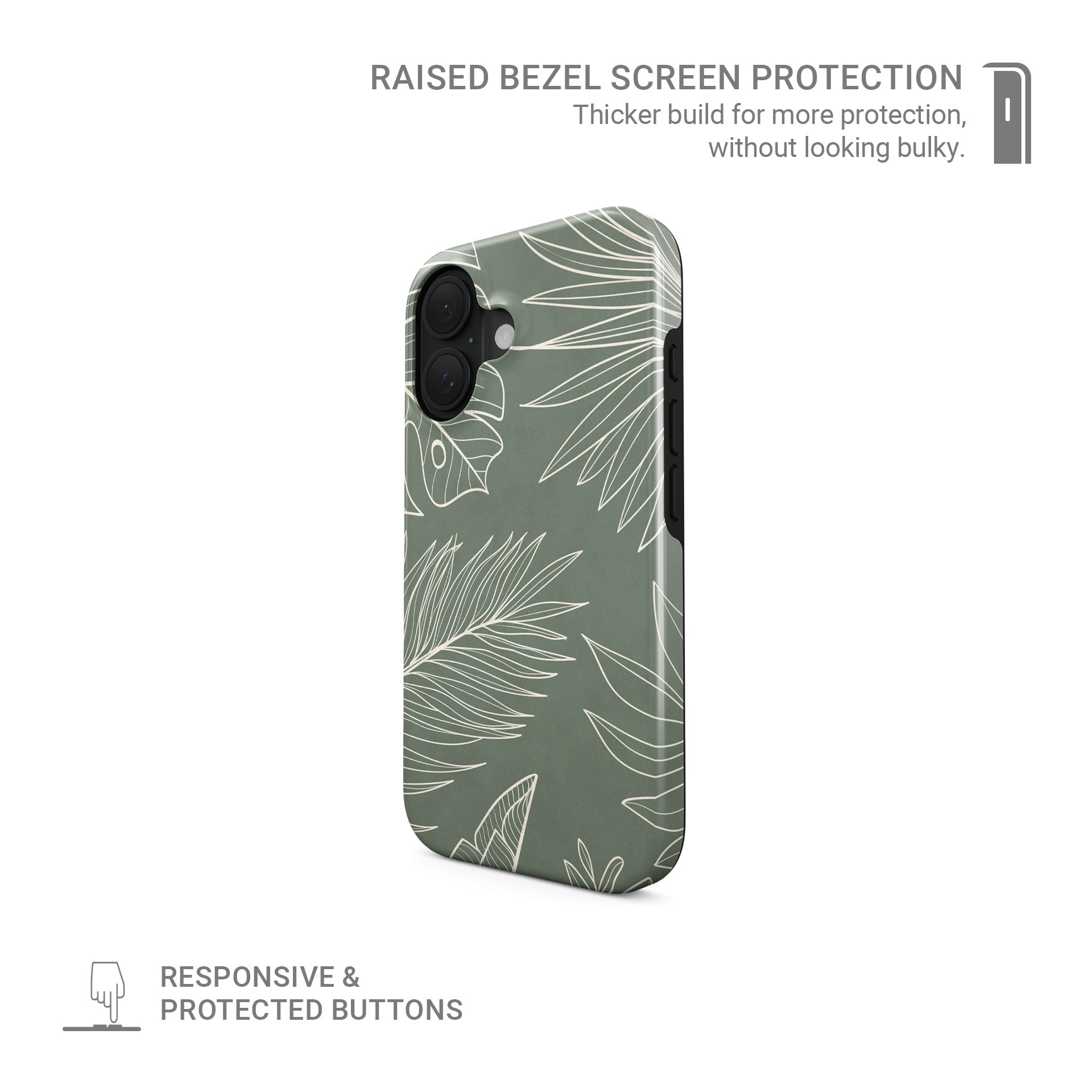 sage green leaf phone case with line art tropical leaves aesthetic magsafe tough iphone case