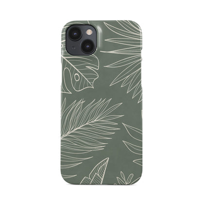 tropical sage green leaf protective iphone 15 case with white botanical line pattern in minimal aesthetic style