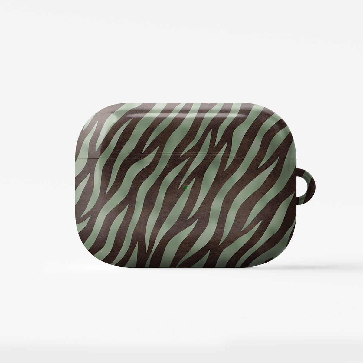 Pistachio Mane AirPods Case with chocolate zebra stripes on pistachio green from the Wild Atelier collection.