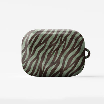 Pistachio Mane AirPods Case with chocolate zebra stripes on pistachio green from the Wild Atelier collection.