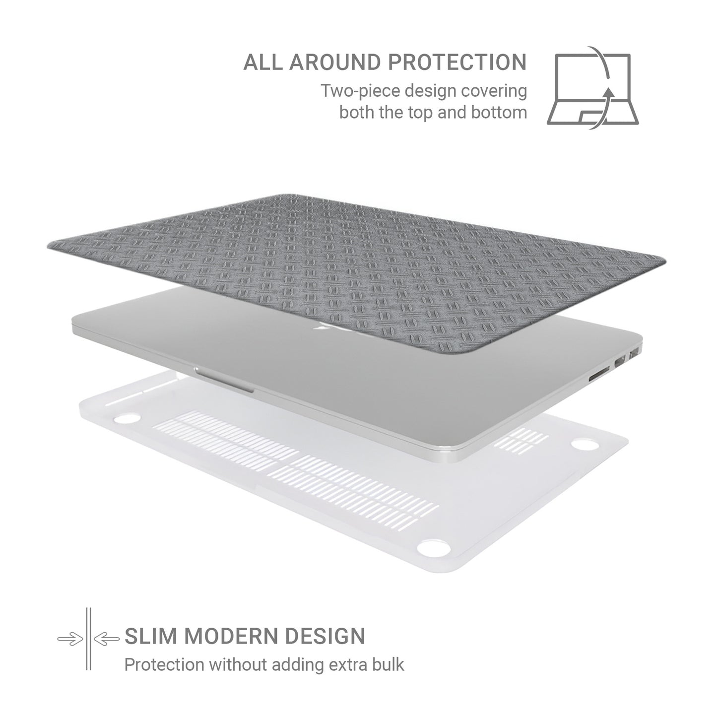 Titan Treadwork MacBook case with grey metal tread pattern and slim matte hard shell finish