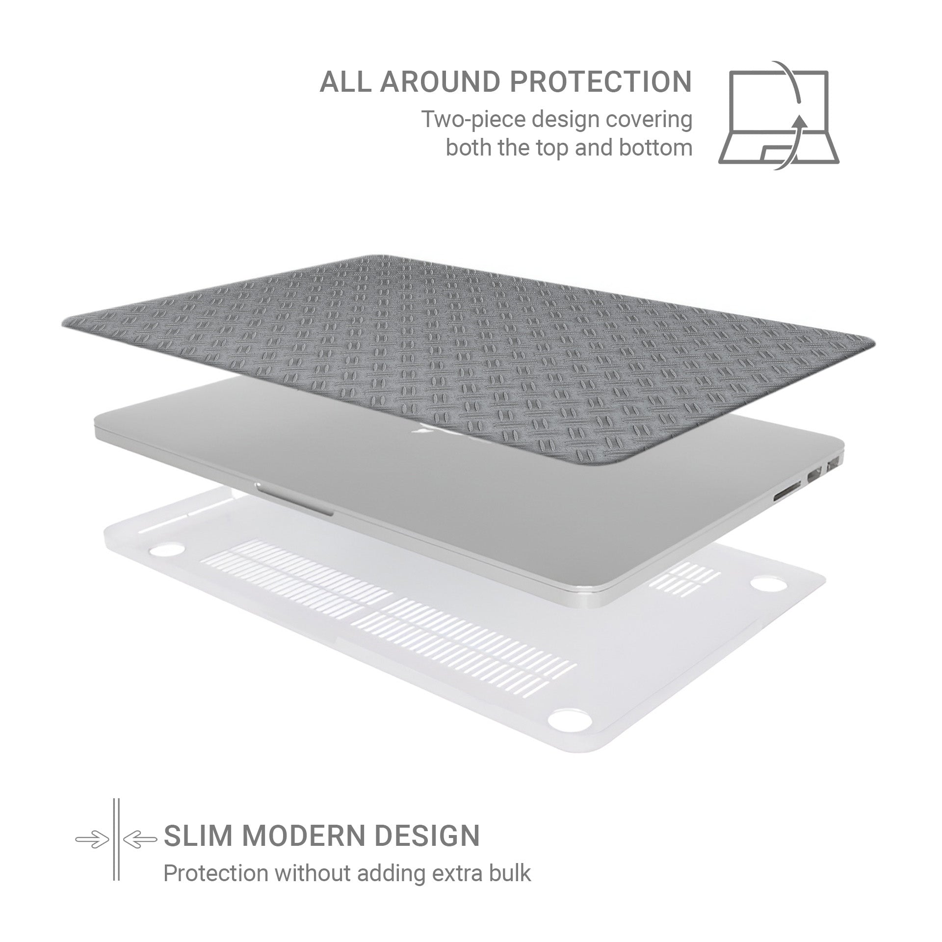 Titan Treadwork MacBook case with grey metal tread pattern and slim matte hard shell finish