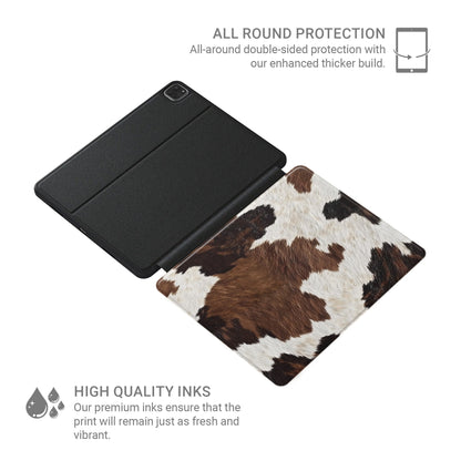 Stylish autumn cowhide print iPad case with durable double-sided design