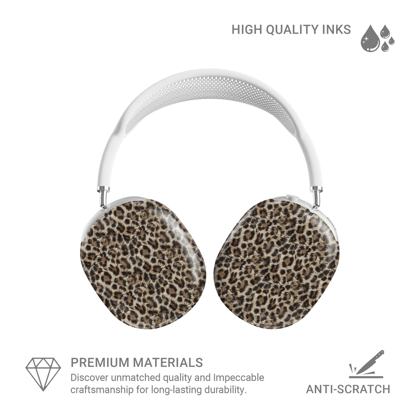 Honey Temptation warm leopard print Apple AirPods Max case with glossy fur texture and golden caramel tones