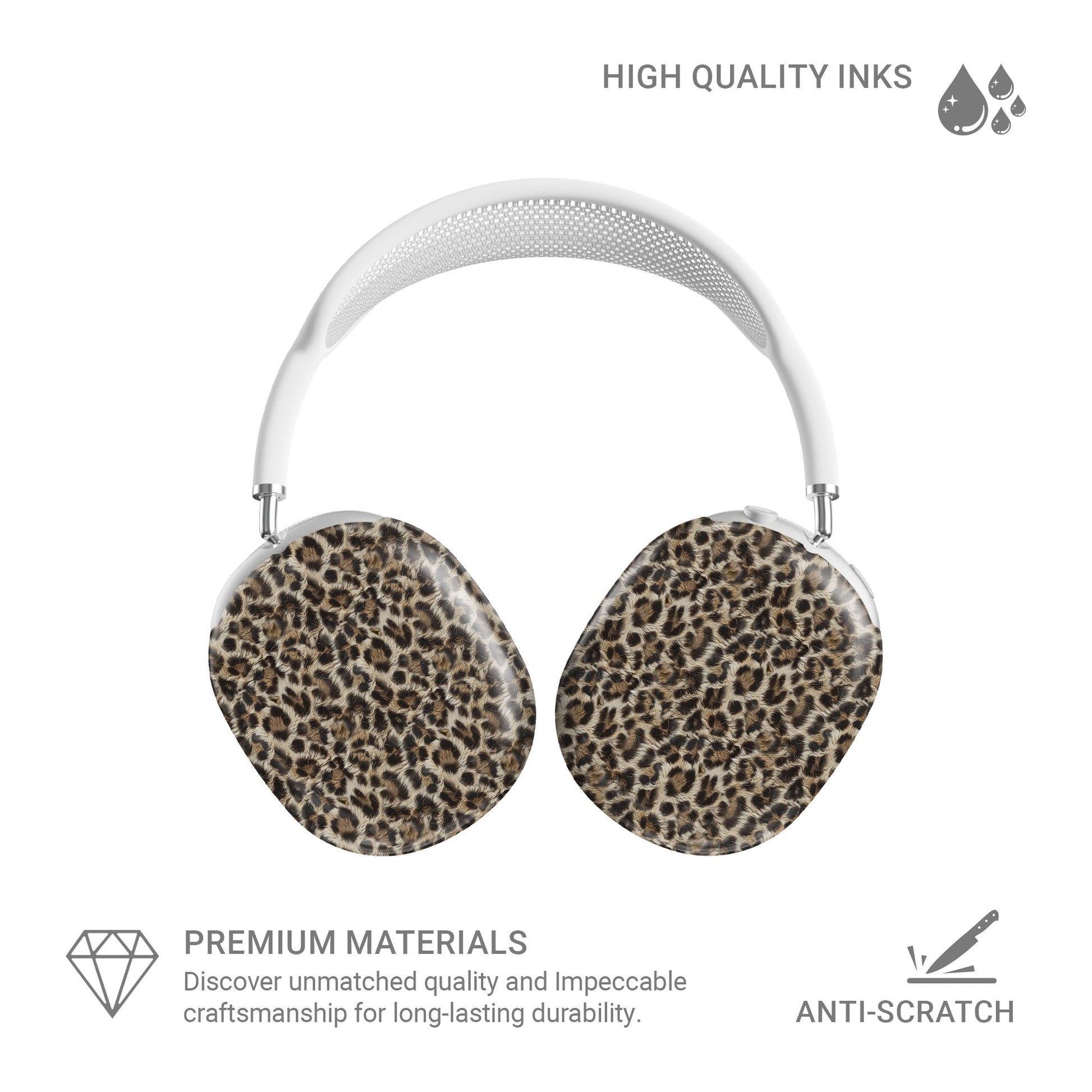 Honey Temptation warm leopard print Apple AirPods Max case with glossy fur texture and golden caramel tones