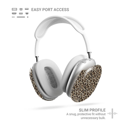 Honey Temptation warm leopard print Apple AirPods Max case with glossy fur texture and golden caramel tones
