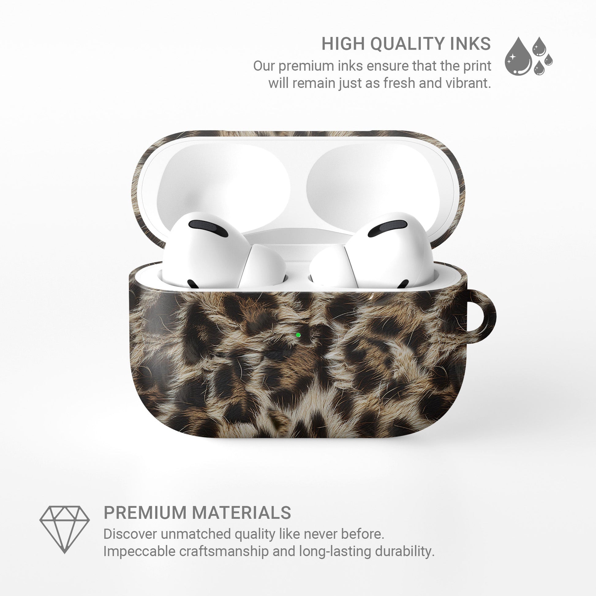 Honey Temptation golden leopard print AirPods Tough Case with glossy finish, slim single-layer shell, and durable impact-resistant design.