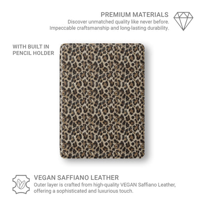 Honey Temptation iPad Case with warm honey-gold abstract pattern, vegan leather exterior and Apple Pencil holder.