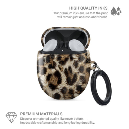 Honey Temptation warm leopard print Google Pixel Buds case with glossy fur detail and keyring loop