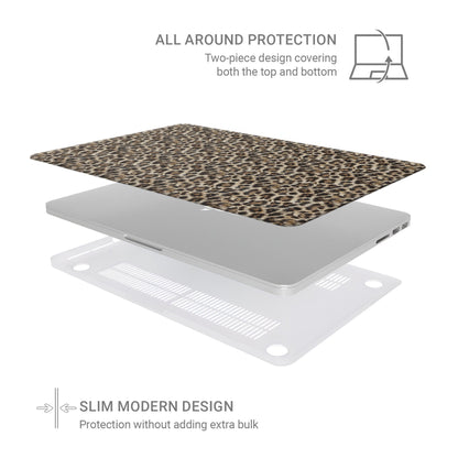 Honey Temptation MacBook Case with warm honey-gold abstract pattern, matte finish, snap-on shell and vented cooling base.