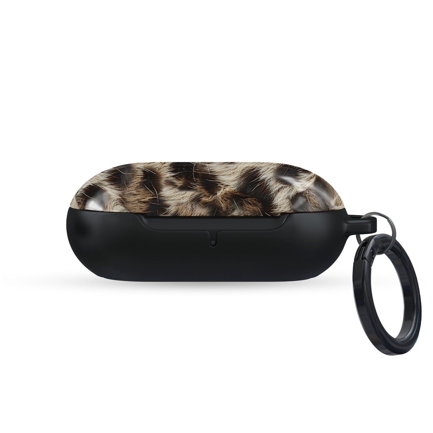 Honey Temptation warm leopard print Samsung Buds case with glossy fur detail and keyring loop