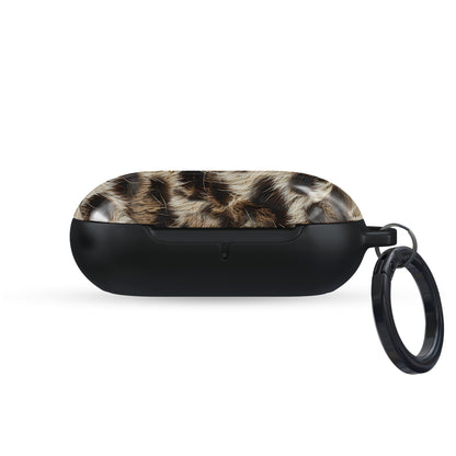Honey Temptation warm leopard print Samsung Buds case with glossy fur detail and keyring loop