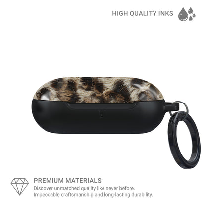 Honey Temptation warm leopard print Samsung Buds case with glossy fur detail and keyring loop