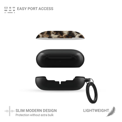 Honey Temptation warm leopard print Samsung Buds case with glossy fur detail and keyring loop