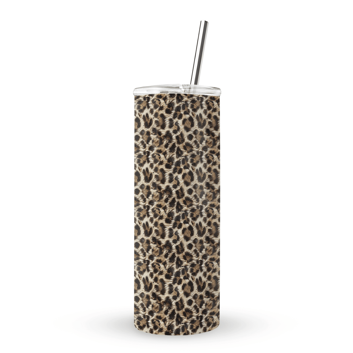 Honey Temptation stainless steel tumbler with warm animal inspired print, metal straw, BPA free lid and double wall insulation.