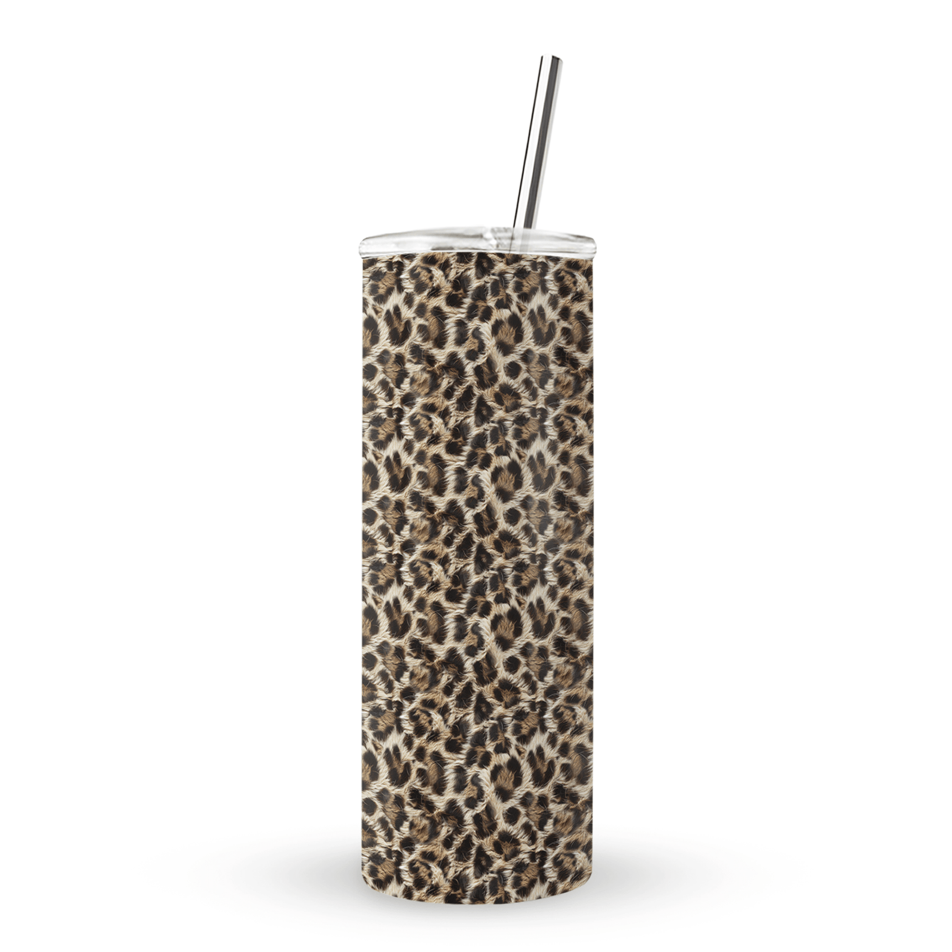 Honey Temptation stainless steel tumbler with warm animal inspired print, metal straw, BPA free lid and double wall insulation.