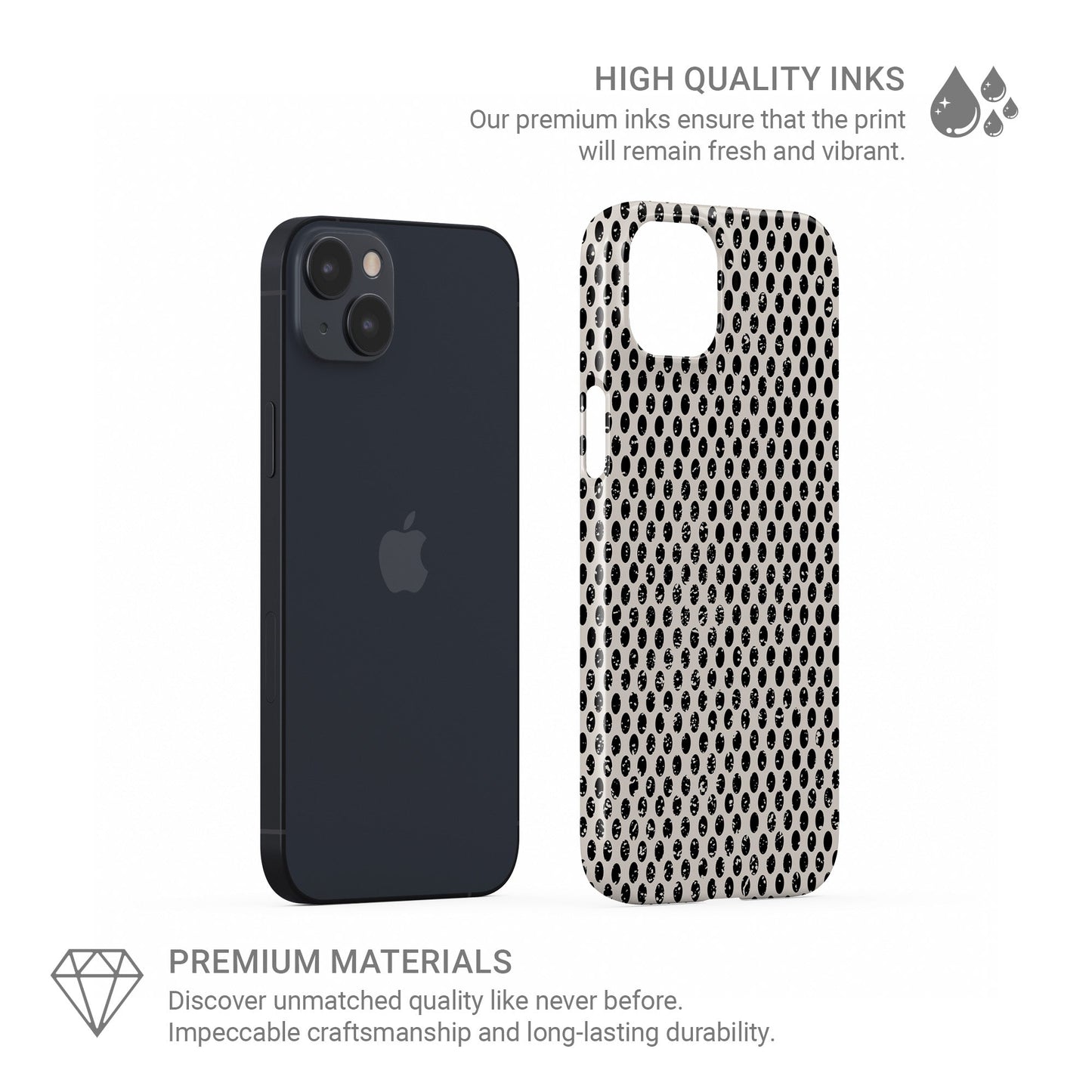 Ivory Ink Snap Phone Case in glossy ivory and black dotted design – Ink and Ember Collection by Case & Charm